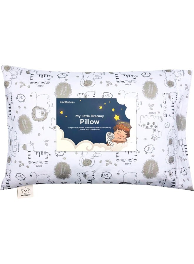 Toddler Pillow With Pillowcase - 13X18 Soft Organic Cotton Baby Pillows For Sleeping - Washable And Hypoallergenic - Toddlers, Kids, Infant - Perfect For Travel, Toddler Cot, Bed Set (Kea Safari)