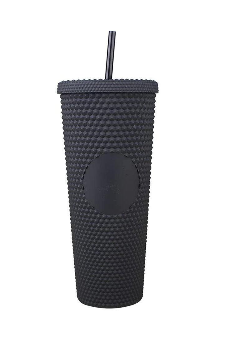 24Oz Water Cup Straw Cup Studded Tumbler And Straw With Leak Proof Lid Iridescent Matte and Multi Colored For Iced Coffee Tumbler Color Matte Black, Fully Studded