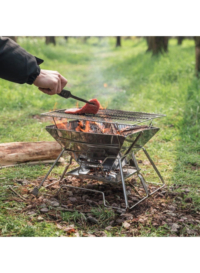Campingmoon Stainless Steel Foldable Camping Grills Portable Wood Burning Charcoal Grill 14 Inch With Carrying Bag Mt 2