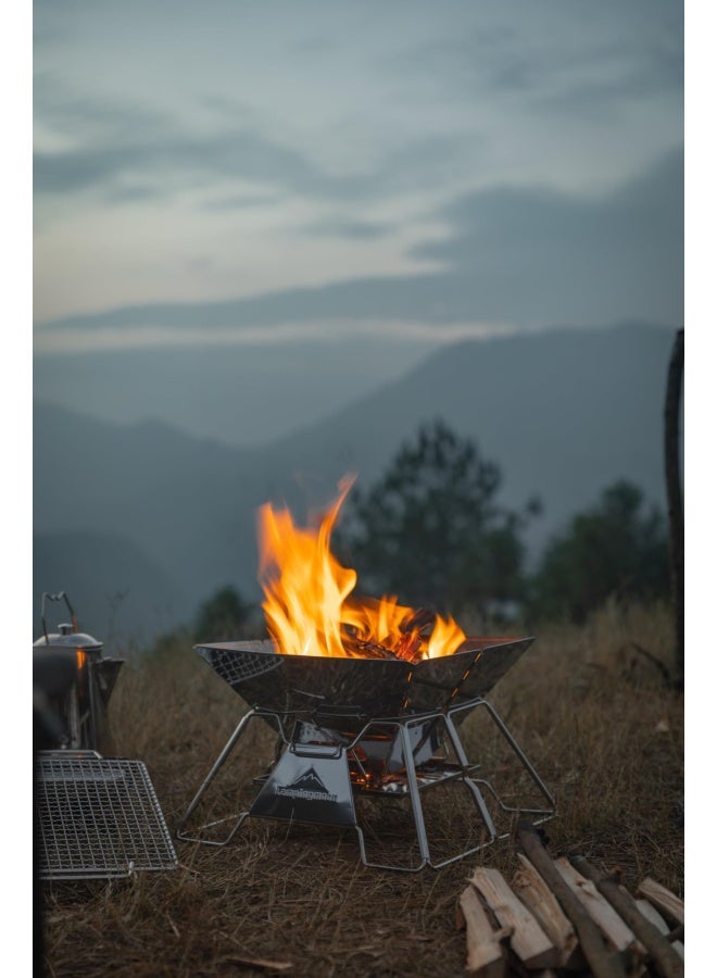 Campingmoon Stainless Steel Foldable Camping Grills Portable Wood Burning Charcoal Grill 14 Inch With Carrying Bag Mt 2