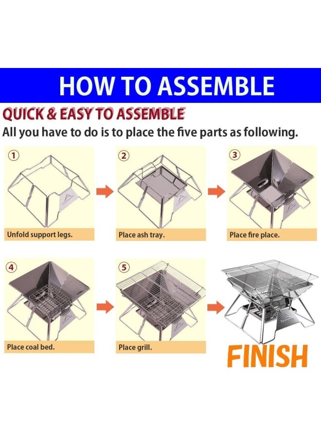 Campingmoon Stainless Steel Foldable Camping Grills Portable Wood Burning Charcoal Grill 14 Inch With Carrying Bag Mt 2