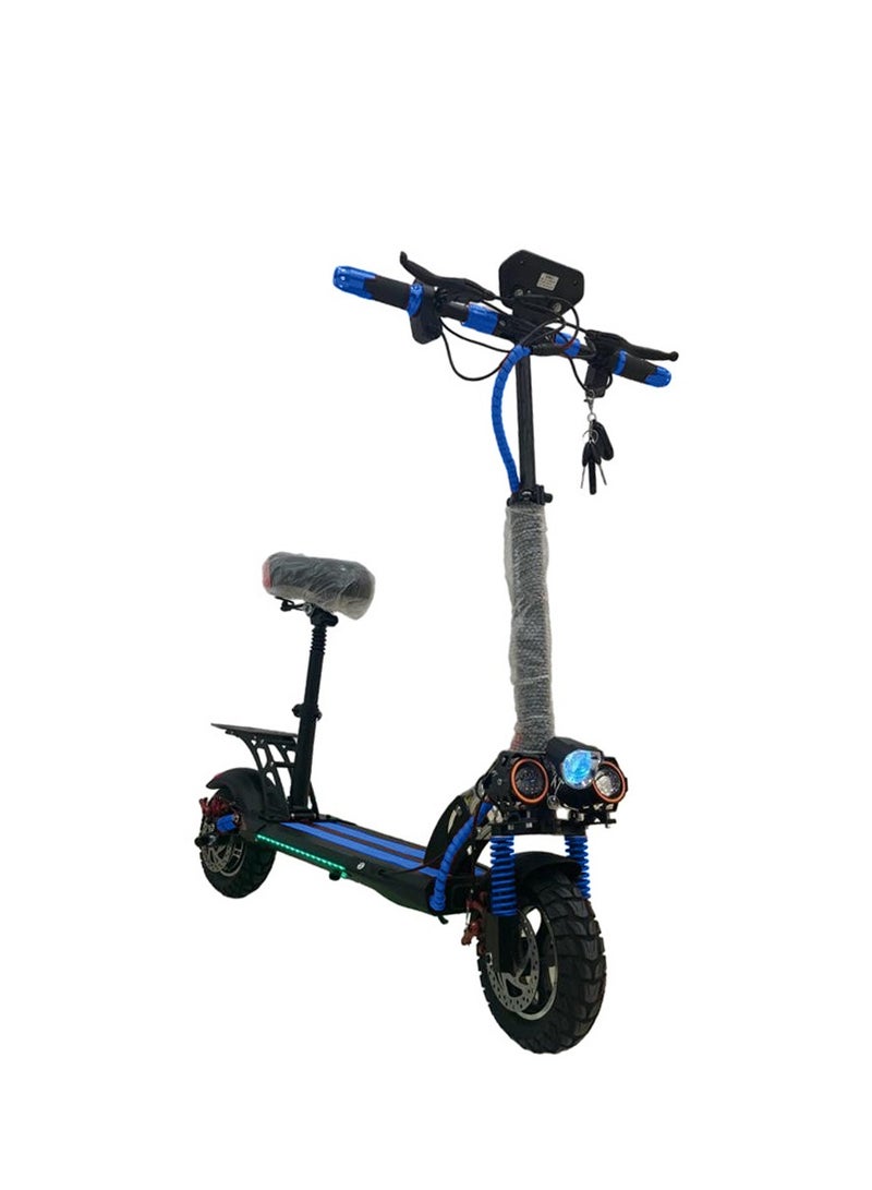 Electric Scooter E10 with Speed Metre Screen, 1000W Motor, Full Foldability, 48V 13Ah Battery, Improved Speed of 50km, Anti-Theft Remote Control Blue