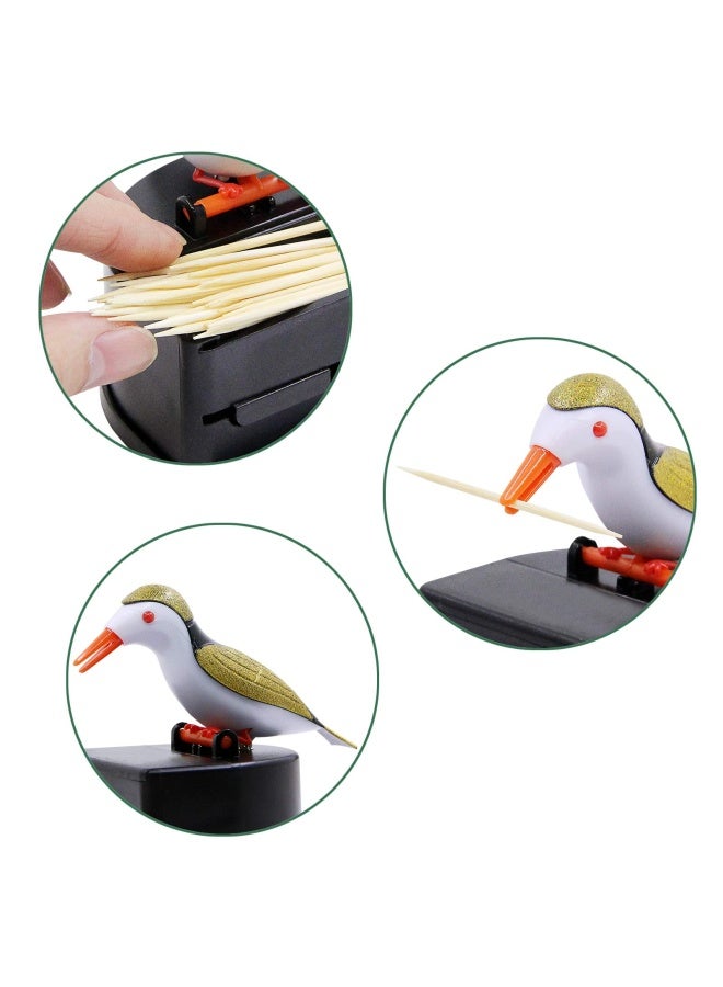 Jucaifu Little Bird Toothpick Dispenser Creative Push Type Toothpick Bird Dispenser Toothpick Holder. Gold