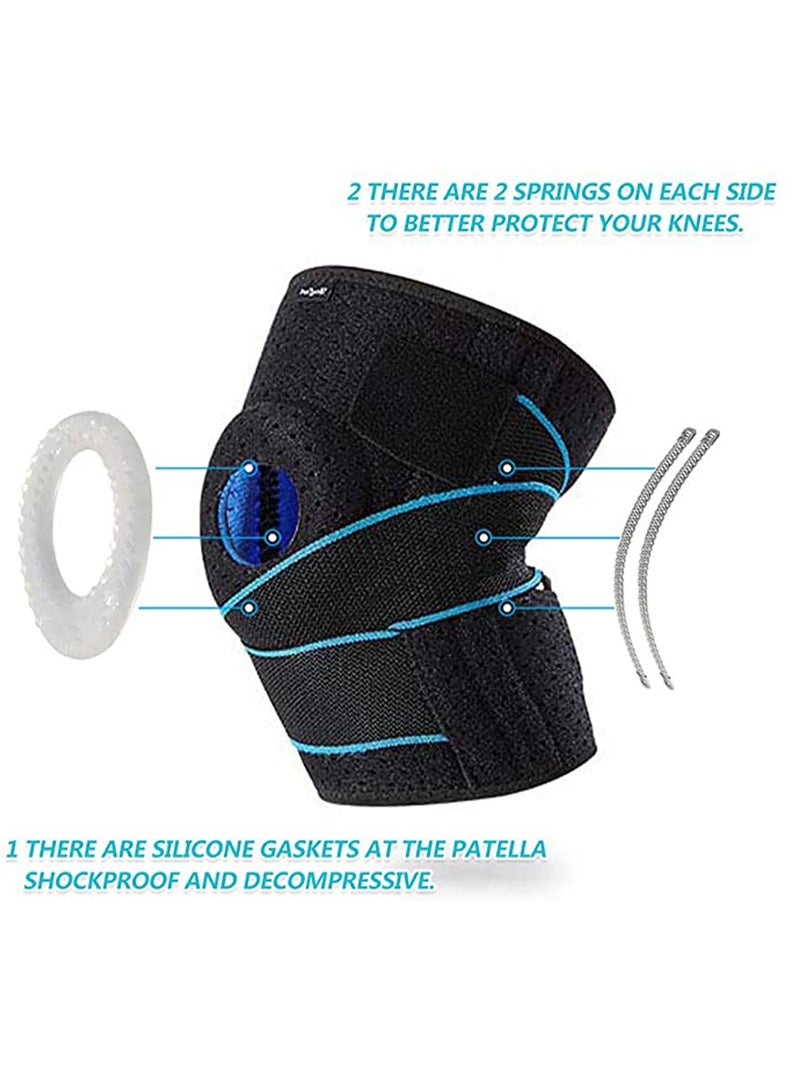 Knee Support Brace Open-Patella Gel Pads Knee Brace Side Stabilizers Adjustable and Breathable Knee Supports, Joint Pain Relief Injury Recovery for Men and Women Blue(1 piece)