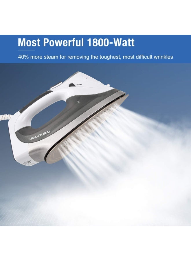 BEAUTURAL 1800Watt Steam Iron with Digital LCD Screen DoubleLayer and Ceramic Coated Soleplate 3Way AutoOff 9 Preset Temperature and Steam Settings for Variable Fabric Gray
