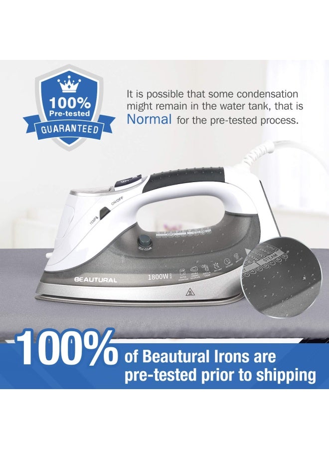 BEAUTURAL 1800Watt Steam Iron with Digital LCD Screen DoubleLayer and Ceramic Coated Soleplate 3Way AutoOff 9 Preset Temperature and Steam Settings for Variable Fabric Gray