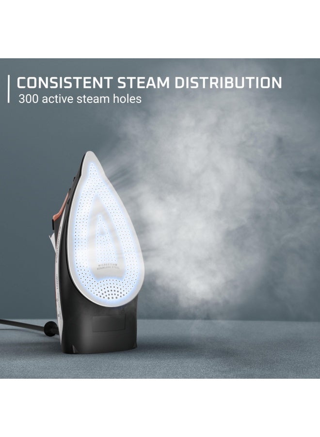 Access Stainless Steel Soleplate Steam Iron For Clothes 300 Microsteam Holes Cotton Wool Poly Silk Linen Nylon 1700 Watts Portable Ironing Fabric And Garment Steamer Dw2360 Black