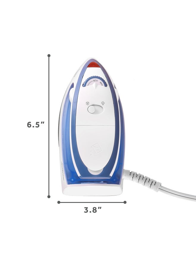 Hot 2 Trot Travel Steam Iron 800 Watt Dual Voltage 120 240 Compact Size Portable Non Stick Soleplate Soft Touch Handle Horizontal Or Vertical Use White And Blue