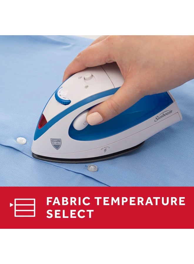Hot 2 Trot Travel Steam Iron 800 Watt Dual Voltage 120 240 Compact Size Portable Non Stick Soleplate Soft Touch Handle Horizontal Or Vertical Use White And Blue