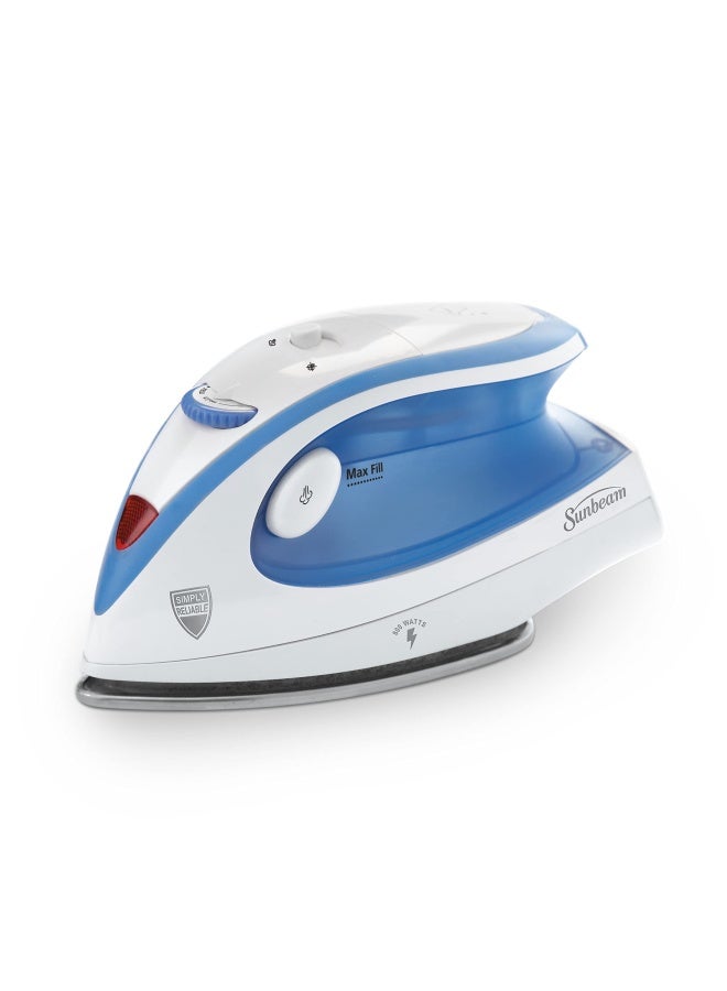 Hot 2 Trot Travel Steam Iron 800 Watt Dual Voltage 120 240 Compact Size Portable Non Stick Soleplate Soft Touch Handle Horizontal Or Vertical Use White And Blue
