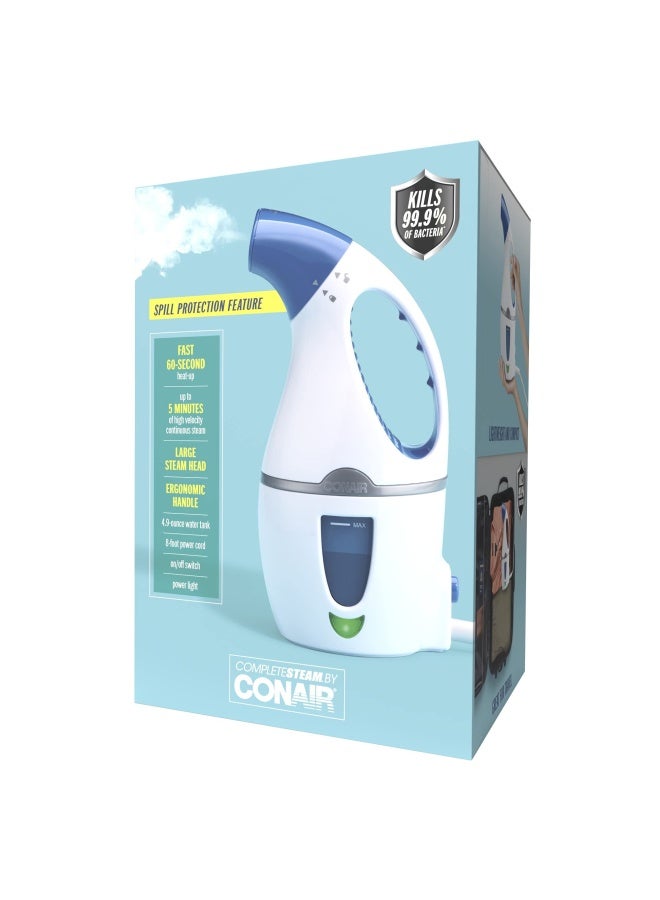 Handheld Travel Garment Steamer for Clothes CompleteSteam 1100W For Home Office and Travel White Blue