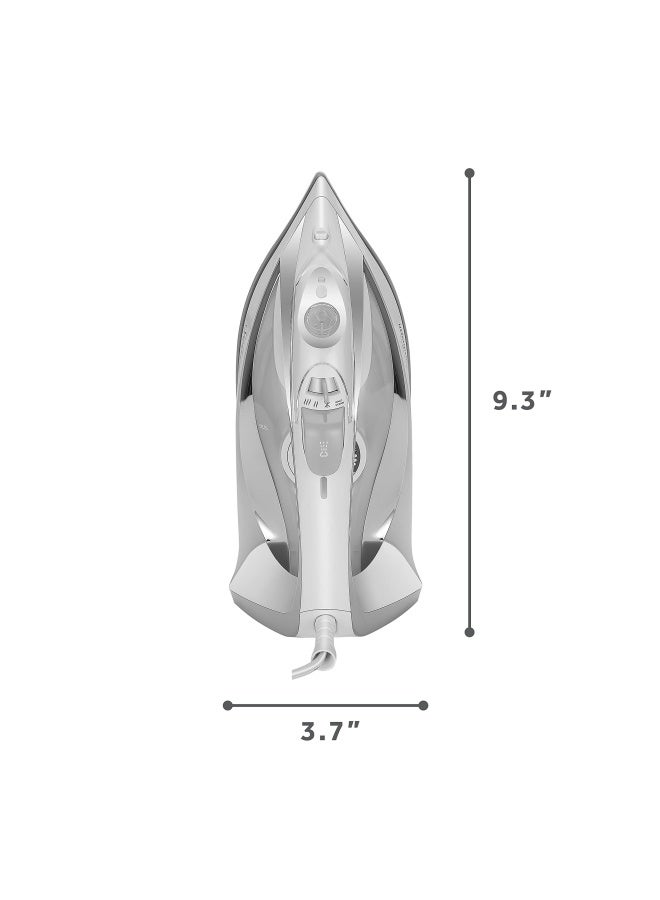 Turbo Steam Iron 1700 Watt Nonstick Ceramic Soleplate Horizontal Or Vertical Shot Of Steam Quick Heating 3 Way Auto Off White And Chrome 93 L X 37 W