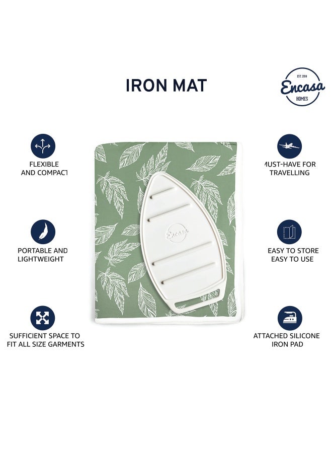 Encasa Homes Ironing Mat/Pad Large 48 Inch X28 Inch With 3Mm Padding And Silicone Iron Rest For Steam Pressing On Tabletop Or Bed Heat Resistant Portable Quilting And Travel Blanket Big Leaves Green