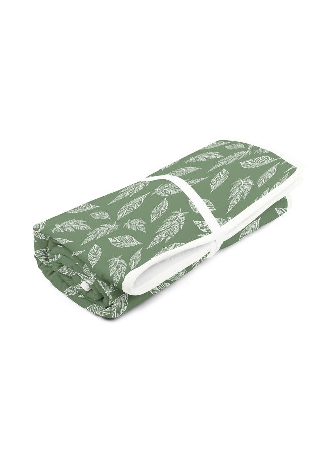 Encasa Homes Ironing Mat/Pad Large 48 Inch X28 Inch With 3Mm Padding And Silicone Iron Rest For Steam Pressing On Tabletop Or Bed Heat Resistant Portable Quilting And Travel Blanket Big Leaves Green