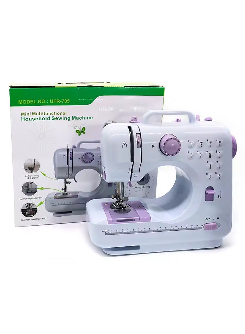Sewing Machine Mini Electric Household Crafting Mending Overlock 12 Stitches with Presser Foot Pedal Beginners