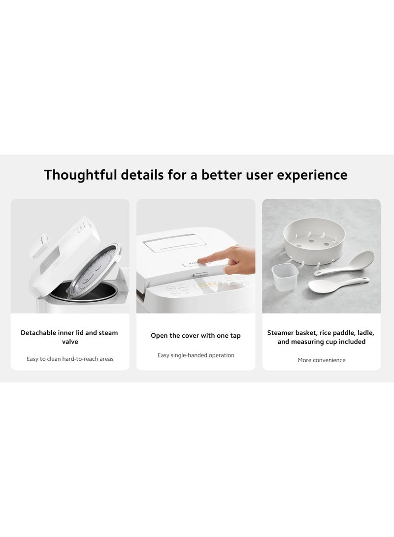 Smart Multifunctional Rice Cooker | 1L Rice Capacity | 3L Water Capacity | Mi Home App control | 3 L 675 W MFB120A-1 | BHR7925UK White