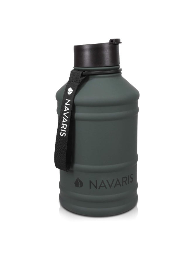 Anthracite  - Navaris Stainless Steel Water Bottle - 2.2 Litre Large Metal Sports  Camping  Gym Canteen For Drinking Water  Liquid  Drinks - Reusable Drinks Bottle
