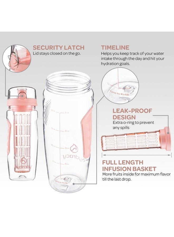 Fruit Infuser Water Bottle - 1 Litre Sport Bottle With Full Length Infusion Rod  Time Mark And Sleeve Combo Set   27 Fruit Infused Water Recipes Ebook Gift - Lollipop Pink