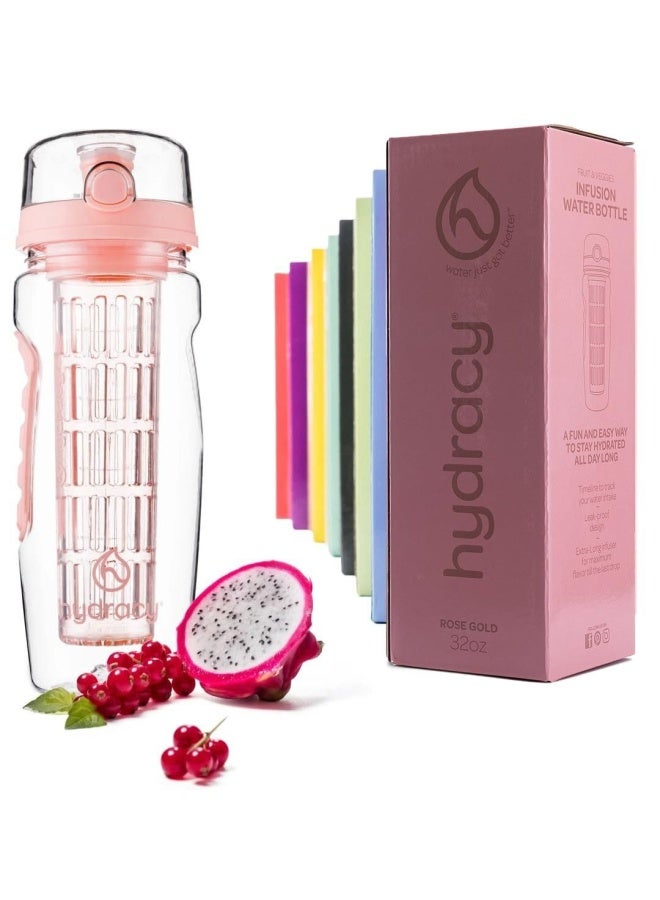 Fruit Infuser Water Bottle - 1 Litre Sport Bottle With Full Length Infusion Rod  Time Mark And Sleeve Combo Set   27 Fruit Infused Water Recipes Ebook Gift - Lollipop Pink