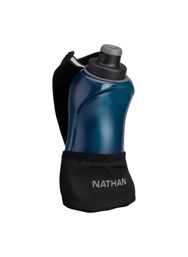 Nathan Running Handheld Quick Squeeze. No-Grip Adjustable Hand Strap. 12Oz   18Oz   Insulated. Reflective Hydration Water Bottle.  18Oz  Black Blue