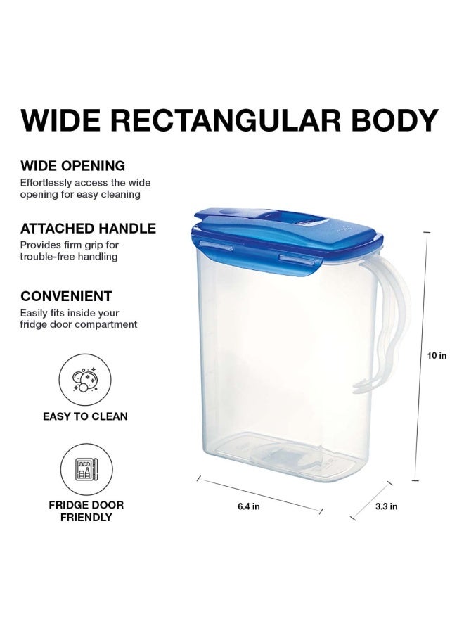 Locknlock Aqua Fridge Door Water Jug With Handle Bpa Free Plastic Pitcher With Flip Top Lid Perfect For Making Teas And Juices  3 Quarts  Blue