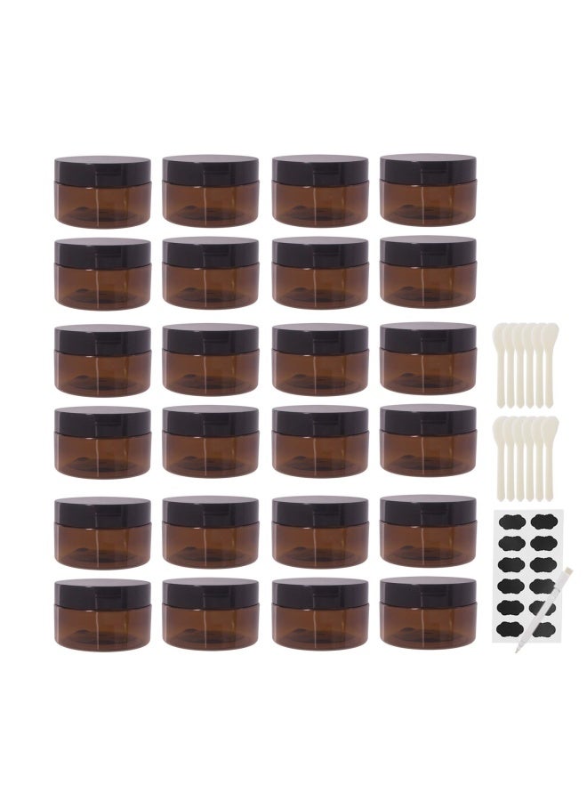24 Pack 3.3 Oz100Ml Amber Plastic Jars With Black Lids 12 Spatula A Pen Labels Pet Storage Container For Cosmetic Cream Gel Lotion Travel Jar Plastic Slime Jars By Zmybcpack