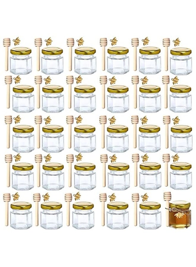 Xing Ruiyang 1.5 Oz Hexagon Mini Glass Honey Jars 30Pack Honey Jars With Wood Dipper Gold Lid Bee Pendants Jutes Perfect For Baby Shower Wedding Favors Party Favors