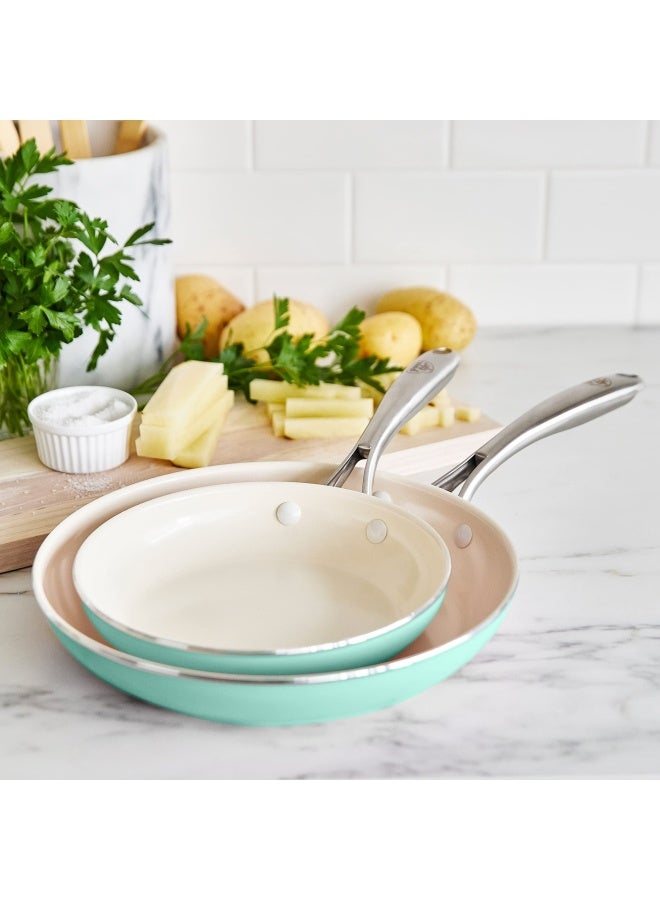 Artisan Healthy Ceramic Nonstick Frying Pan/Skillet Set 8 Inch And 10 Inch Turquoise