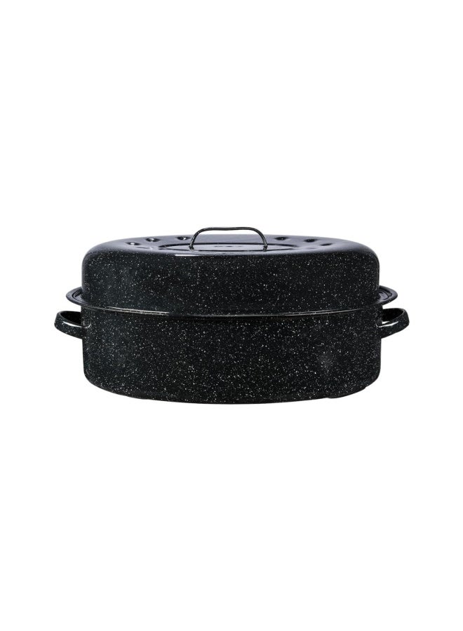 Granite Ware Oval Roaster 19 Inch With Lid  Speckled Black  - Enamelware Roasting Pan. Home Or On The Grill. Great Grilling  Boiling  Baking Or Roasting. Dishwasher Safe.