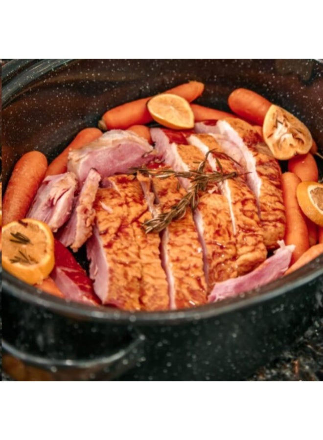 Granite Ware Oval Roaster 19 Inch With Lid  Speckled Black  - Enamelware Roasting Pan. Home Or On The Grill. Great Grilling  Boiling  Baking Or Roasting. Dishwasher Safe.