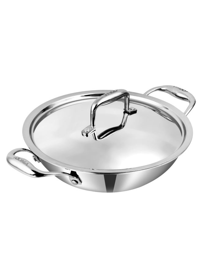 Vinod Platinum Triply Stainless Steel X Kadai   Kadhai Pan Of 3.2 Litres  26 Cm Diameter  With Lid And Honeycomb Pattern Design Inside  Scratch Resistant  Food Safe And Pfoa Free