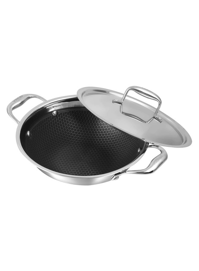 Vinod Platinum Triply Stainless Steel X Kadai   Kadhai Pan Of 3.2 Litres  26 Cm Diameter  With Lid And Honeycomb Pattern Design Inside  Scratch Resistant  Food Safe And Pfoa Free