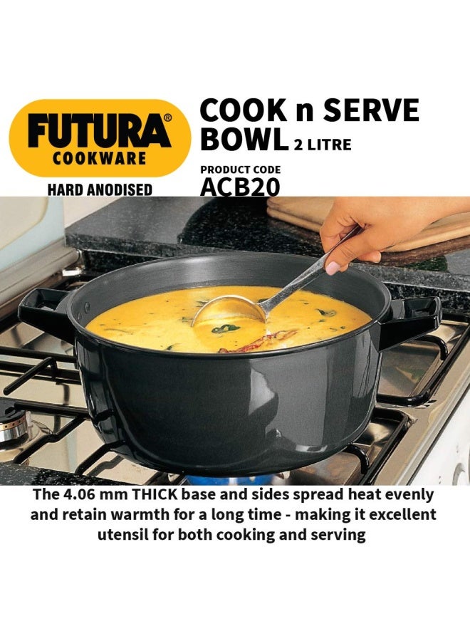 Hawkins Futura 2 Litre Cook N Serve Bowl  Hard Anodised Saucepan With Hard Anodised Lid  Sauce Pan For Cooking And Serving  Black  Acb20   Aluminium