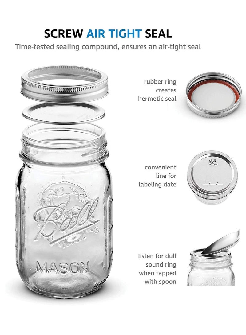 Ma son Jars with Lids and Bands, Regular Mouth Ma son Jars, Jars Ideal for Jams, Jellies, Conserves, Preserves, Fruit Syrups, Chutneys, and Pizza Sauce 16, Ball, 4, Ma son Jars