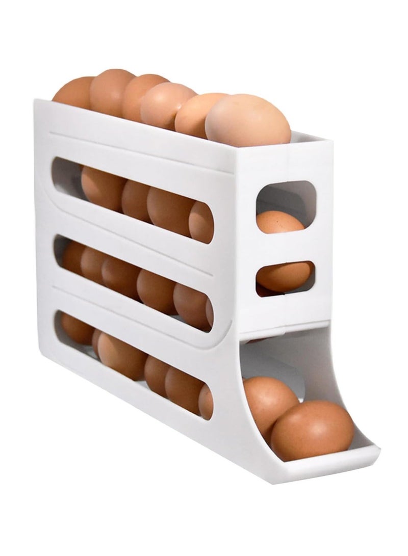 Egg Holder for Fridge, 4 Tiers Auto Rolling Fridge Egg Organizer, Space-Saving Egg Dispenser Holder, 30 Eggs Fridge Egg Rack Large Capacity Egg Dispenser for Refrigerator