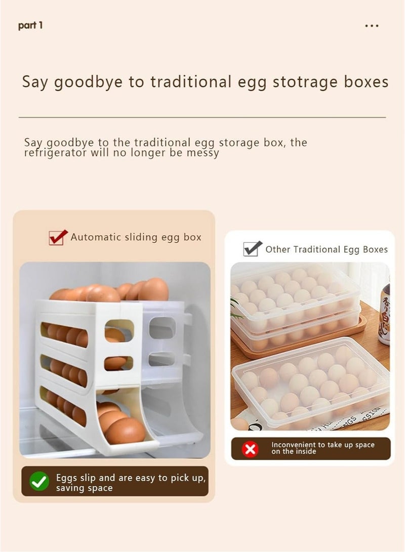 Egg Holder for Fridge, 4 Tiers Auto Rolling Fridge Egg Organizer, Space-Saving Egg Dispenser Holder, 30 Eggs Fridge Egg Rack Large Capacity Egg Dispenser for Refrigerator