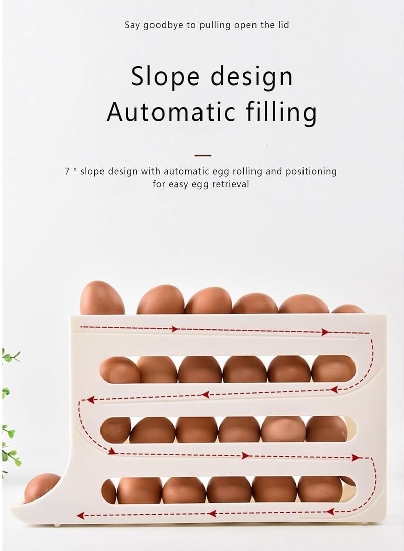 Egg Holder for Fridge, 4 Tiers Auto Rolling Fridge Egg Organizer, Space-Saving Egg Dispenser Holder, 30 Eggs Fridge Egg Rack Large Capacity Egg Dispenser for Refrigerator