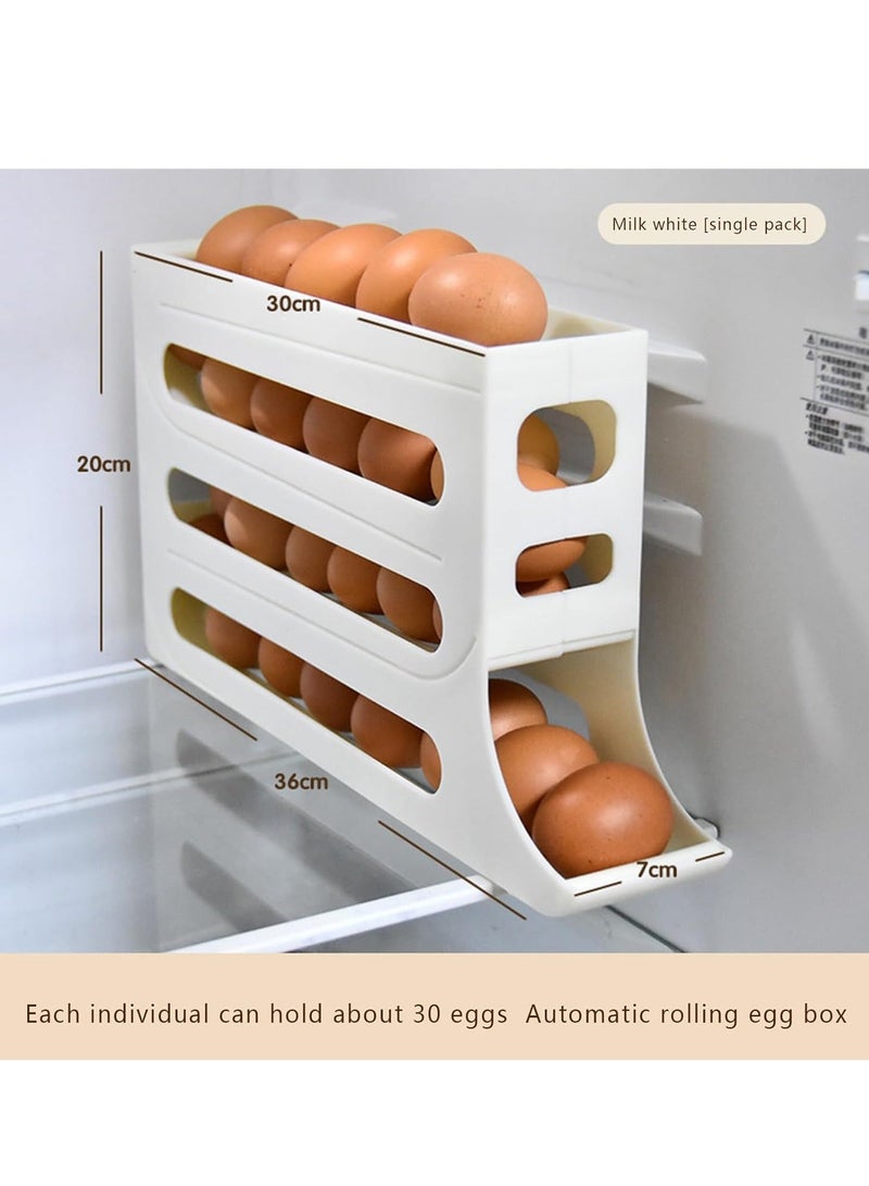 Egg Holder for Fridge, 4 Tiers Auto Rolling Fridge Egg Organizer, Space-Saving Egg Dispenser Holder, 30 Eggs Fridge Egg Rack Large Capacity Egg Dispenser for Refrigerator