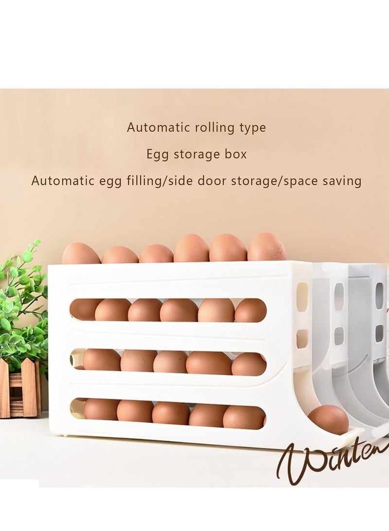 Egg Holder for Fridge, 4 Tiers Auto Rolling Fridge Egg Organizer, Space-Saving Egg Dispenser Holder, 30 Eggs Fridge Egg Rack Large Capacity Egg Dispenser for Refrigerator