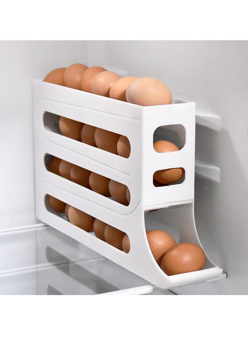 Egg Holder for Fridge, 4 Tiers Auto Rolling Fridge Egg Organizer, Space-Saving Egg Dispenser Holder, 30 Eggs Fridge Egg Rack Large Capacity Egg Dispenser for Refrigerator