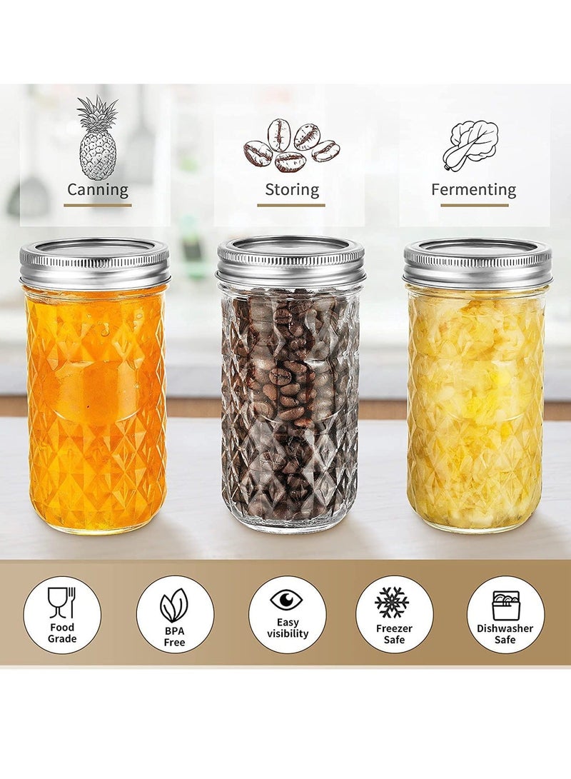 Ma son Jars, Canning Jars Jelly Jars With Lids, Ideal for Jam, Honey, Wedding Favors, Shower Favors, for Canning, Preserving, Meal Prep 12, Diamond, 12, Ma son Jars