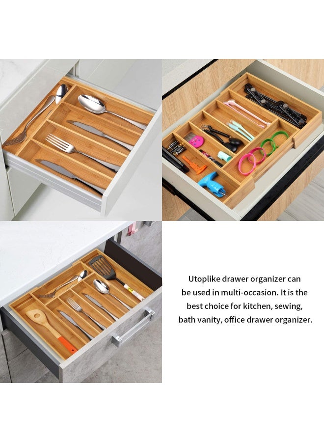 Bamboo Expandable Cutlery Organizer Tray Holds Silverware Flatware Utensils Cutlery Accessories or Gadgets Size 11.5 - 18 W X 15 d X 2 Natural