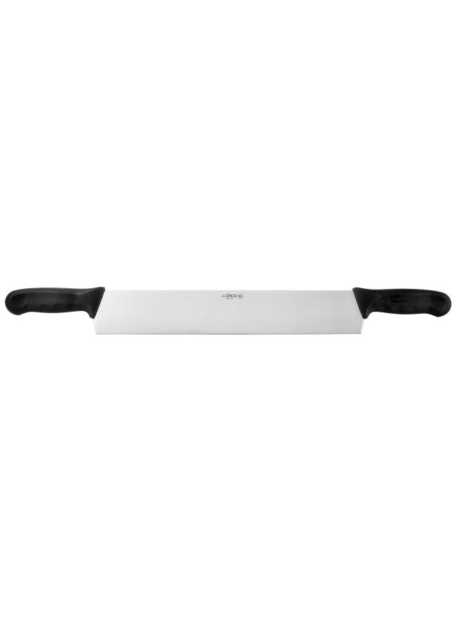 Double Handle Cheese Knife   15 Inch Blade   5  Black Plastic Handles   Use For Cheeses  Cakes  Vegetables  Soaps  Etc.