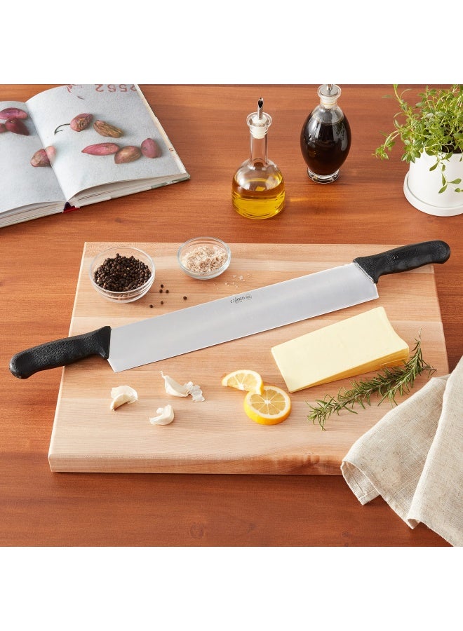 Double Handle Cheese Knife   15 Inch Blade   5  Black Plastic Handles   Use For Cheeses  Cakes  Vegetables  Soaps  Etc.