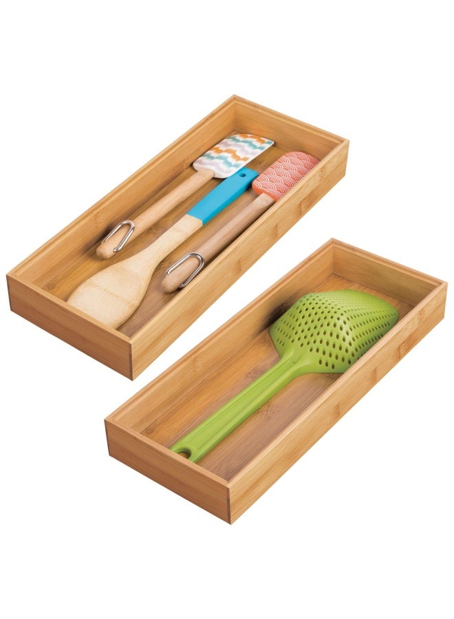Wooden Bamboo Kitchen Drawer Organizer Box Tray Stackable Storage For Drawers Cabinets Shelves Pantry Or Counter Hold Utensils And Appliances Echo Collection 2 Pack Natural Wood