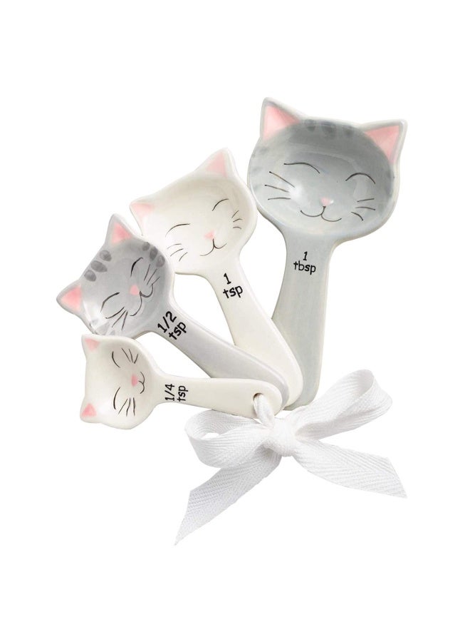 Cat Shaped Ceramic Measuring Spoons - White and Gray