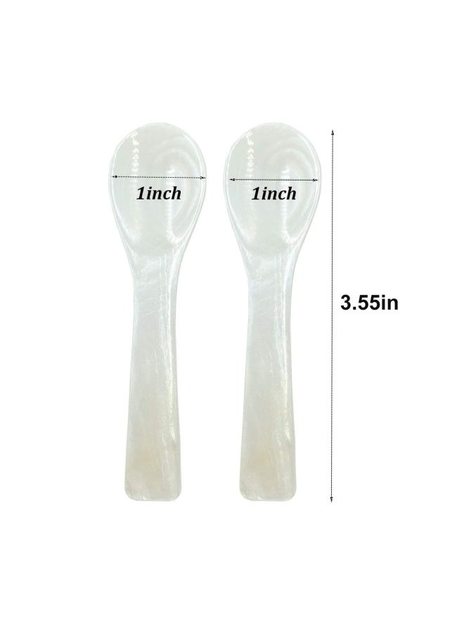 Wenplus 2 Pack 3.7Inch Caviar Spoons Handcraft Mother Of Pearl Mop Caviar Spoon W Round Handle With One Plastic Storage Box - White