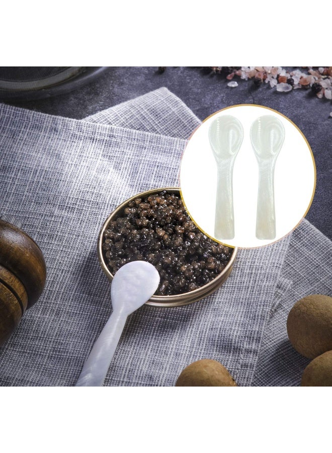 Wenplus 2 Pack 3.7Inch Caviar Spoons Handcraft Mother Of Pearl Mop Caviar Spoon W Round Handle With One Plastic Storage Box - White