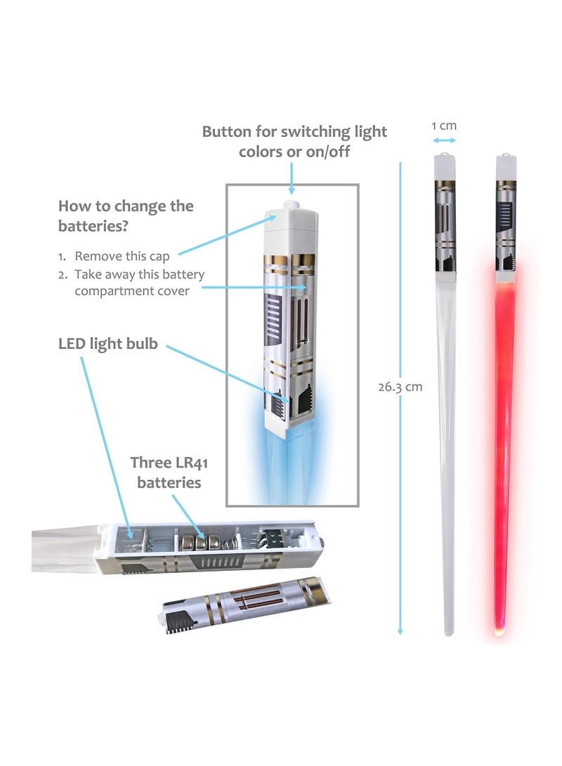 LED Light Up Lightsaber Chopsticks, 2 Pairs 9 Colors, Reusable Durable Eco-Friendly Lightweight Portable BPA Free Food Safe Kitchen Dinner Party Utensil Tableware Toy Gift