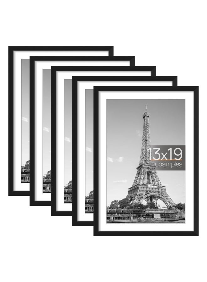 Upsimples 13X19 Picture Frame Set Of 5  Display Pictures 11X17 With Mat Or 13X19 Without Mat  Wall Gallery Photo Frames  Black